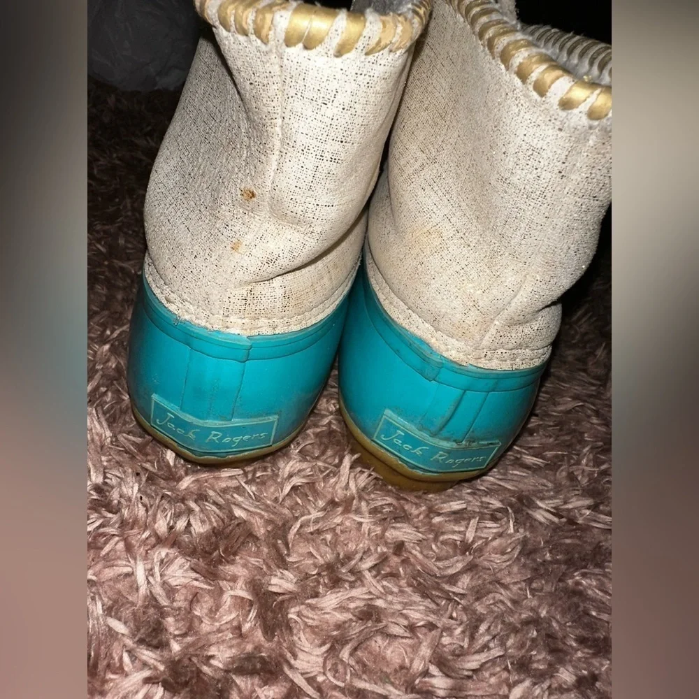 Jack Roger’s Women’s Cream and Teal Duck Boots 7 outdoor rain winter